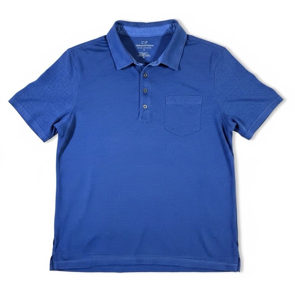 Vineyard Vines Mens Blue Stipe Short Sleeve Pima Cotton Polo Shirt Size L